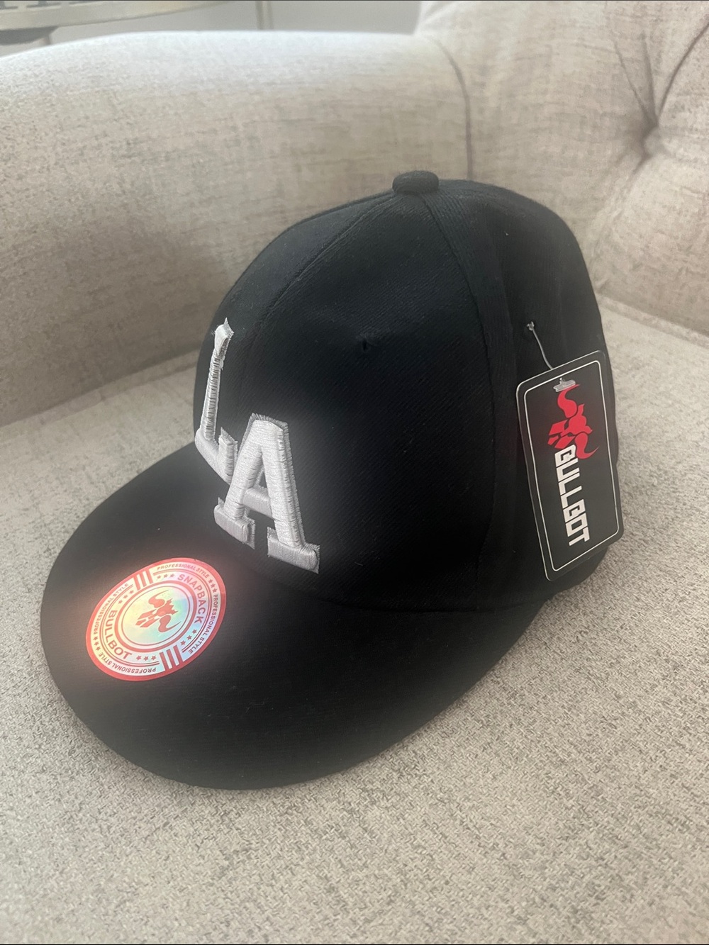 Philipp Plein Black Snapback Hat with White LA Embroidery